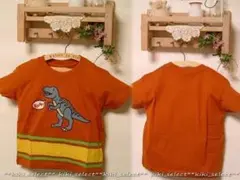 1350◆新品【120cm】オレンジ/恐竜柄★半袖BIGTシャツ