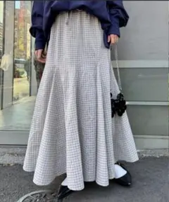 新品未使用タグ付き フレアマーメイドロングスカート チェック柄 イエロー