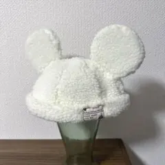 ディズニーリゾート　ミッキーマウス　ボア　耳付き　キャップ　ホワイト