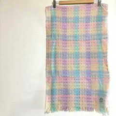 ★スコットランド製 パステルカラーマルチカラー手織り大判ショールストール