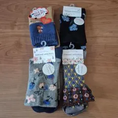 新品未使用タグ付き ソックス 23-25cm 花柄 動物柄　まとめ売り４点