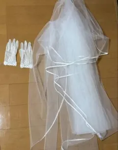 ホワイトウェディングベールと手袋セット