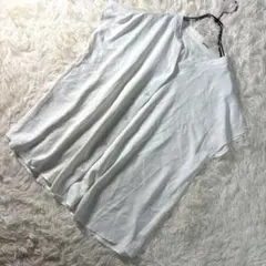 【美品】SHOO・LA・RUE 白 ブラウス F フリー 半袖 ノーカラーのサムネイル