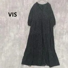 美品　VIS ブラック　ティアードドレス　ワンピース 5分袖　オシャレ F