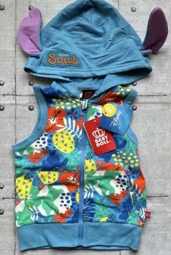 BABYDOLL スティッチ柄 ベストパーカー帽子付 90