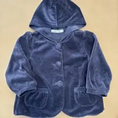 【美品】BeBe ベロア パーカー ジャケット フード付き ネイビー 90サイズ
