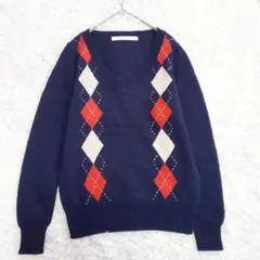 レイカズン ニット 長袖セーター アーガイル柄 Vネック ネイビー 赤 秋冬