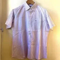 BURBERRY LONDON 半袖BDシャツ L 刺繍ロゴ パープルストライプ