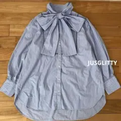 JUSGLITTY ジャスグリッティー ボウタイリボンシャツストライプブルー S