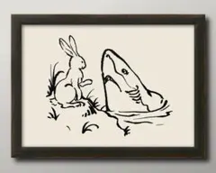 15847■ポスター アート 絵画『古事記　いなばの白兎　鮫』A3 マット紙