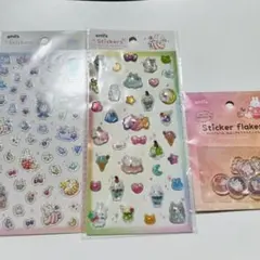 セリア　キラキラアニマル　フレークシール　おはじきシール　カプセルシール　シート