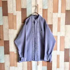 90s 00s vintage 古着 バンドカラーシャツ 刺繍 パープル y2k
