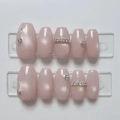 【現品】ネイルチップ 韓国風 マグネット シンプル ピンク チェーン ワンホン