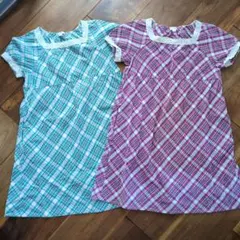 a.v.v チェック柄ワンピース 140 水色・ピンク