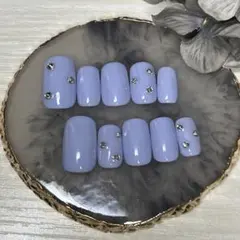 薄紫色 ストーン付きネイルチップ