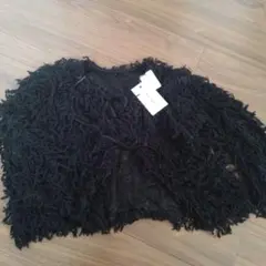 フリンジデザイン黒カーディガン L