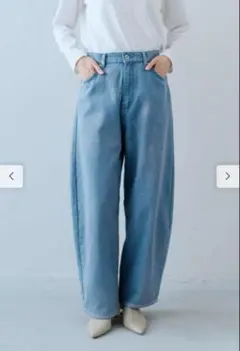 ライトブルー ワイドパンツ ゴムウエスト