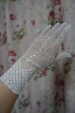白　コットンレース編みお嬢様の手袋　ロング　29ｃｍ…(95)