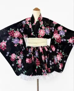浴衣ドレス 姫ギャル 地雷 量産 平成 花柄 レース かわいい 黒 ピンク