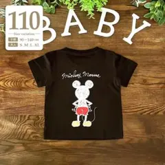 110ブラック〔ミッキー半袖Tシャツ〕ディズニー親子コーデお揃いペア子供キッズ黒