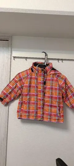 子ども用オレンジチェックジャケットとオーバーオールセット