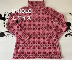 ユニクロ フリース ハイネック カットソー 長袖 ピンク ノルディック柄