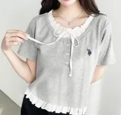 moment＋【U.S.POLO ASSN.】ヘンリーネックレイヤード風Tシャツ