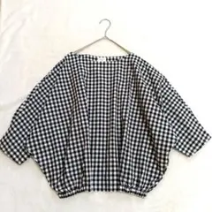 極美品URBAN RESEARCH DOORS 黒ギンガムチェック柄五分袖シャツ