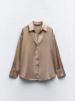 ZARA サテンシャツ 長袖 ベージュ Sサイズのサムネイル