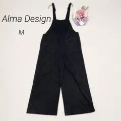 【アルマデザイン】ワイドパンツ　サロペット　オールインワン　肩紐調整可能　黒　Mのサムネイル