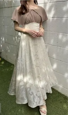 GRL ノースリーブ 花柄 フレアワンピース ベージュアイボリー