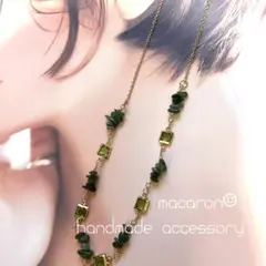 天然石ネックレス｜グリーンアゲート×グリーンスクエア｜ゴールドチェーン