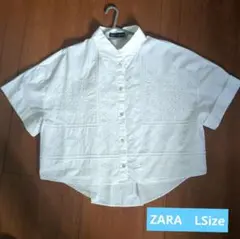 ZARA 刺繍入りホワイト半袖シャツ Lサイズ