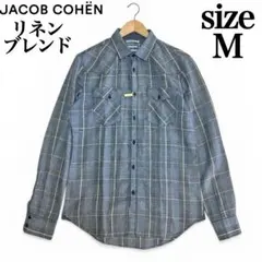 極美品 ヤコブコーエン シャツ 長袖 リネン チェック 千鳥格子 イタリア製