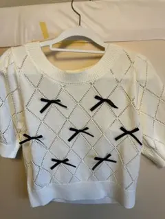 ホワイトリボン付きニット 半袖