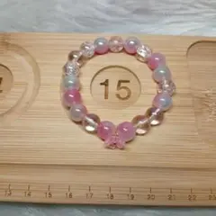 ピンク系ガラスビーズ フラワーモチーフ ブレスレット 15cm