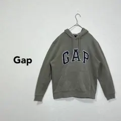 80s　OLDGAP　スウェットパーカー　裏起毛　ビッグロゴ　カーキ　サイズXS