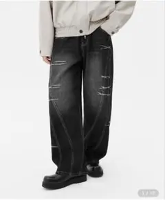 ワイドデニムパンツ (NORMAL BLACK) TRILLION