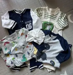 【ベビー服70cm＆80cm】恐竜 長袖ロンパースセット