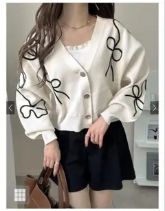 GRL リボンライン刺繍ニットカーディガン[kz670]