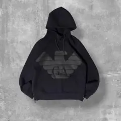 エンポリオアルマーニ 立体ロゴ サイドジップ フーディ 黒 XL 肉厚 テック