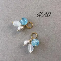 No.14 アクアマリン＊ムーンストーン＊淡水パール＊天然石ピアスチャーム