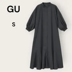 GU バンドカラーシャツワンピース S 黒 七分袖