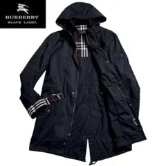 バーバリーブラックレーベル モッズコート ホース刺繍 ブラック L ノバチェック