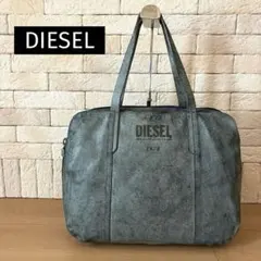 希少 DIESEL ロゴ型押し エンボス加工 本革 レザー トートバッグ 緑