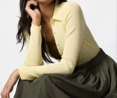 UNIQLO リブポロカーディガン　イエロー