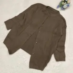 クールネックカーディガン ファーカーディガン ブラウン 長袖 柔らかい 軽い 薄