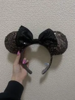 ミッキー耳カチューシャ 黒と金のスパンコール