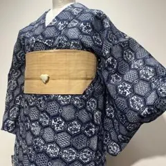 しつけ付 本染 浴衣 しじら織 綿 着物 夏 155裄64 シンプル 濃紺 藍染 