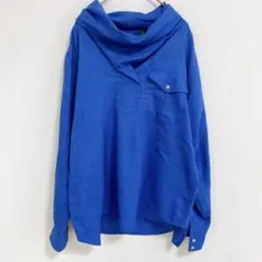 プルオーバーブラウス【M】ショールカラー 長袖 青 綿 ポリエステル お出かけ